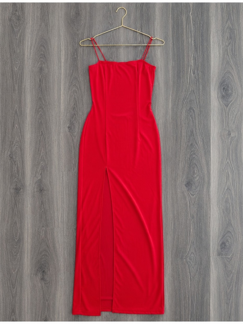 Silk & Salt Red Satin Maxi Dress with Slit – Size M